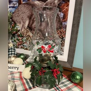 Christmas oil lamp, Holly, Christmas decor